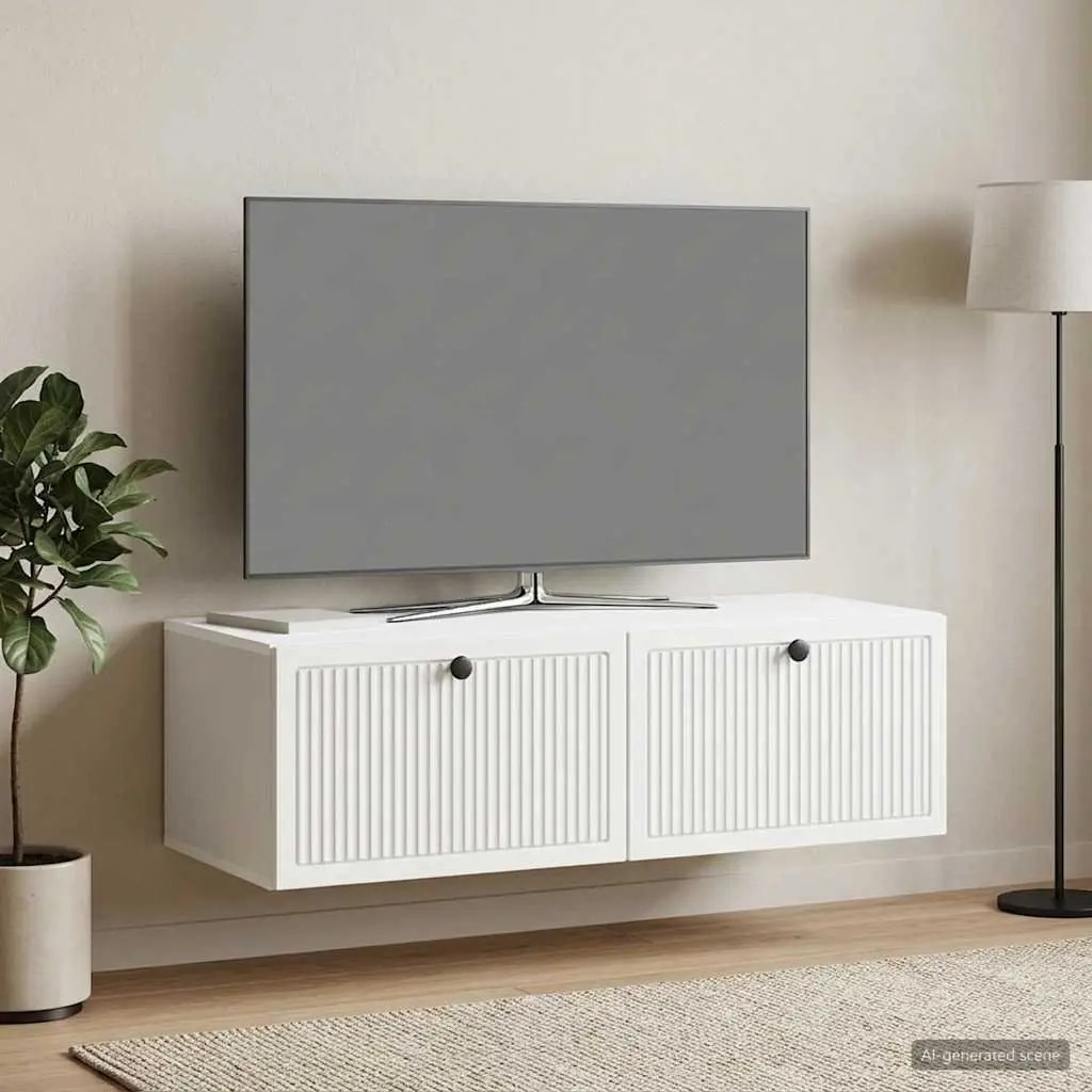 Wall-Mounted TV Cabinet White Modern Living Room Entertainment Storage Unit 98cm