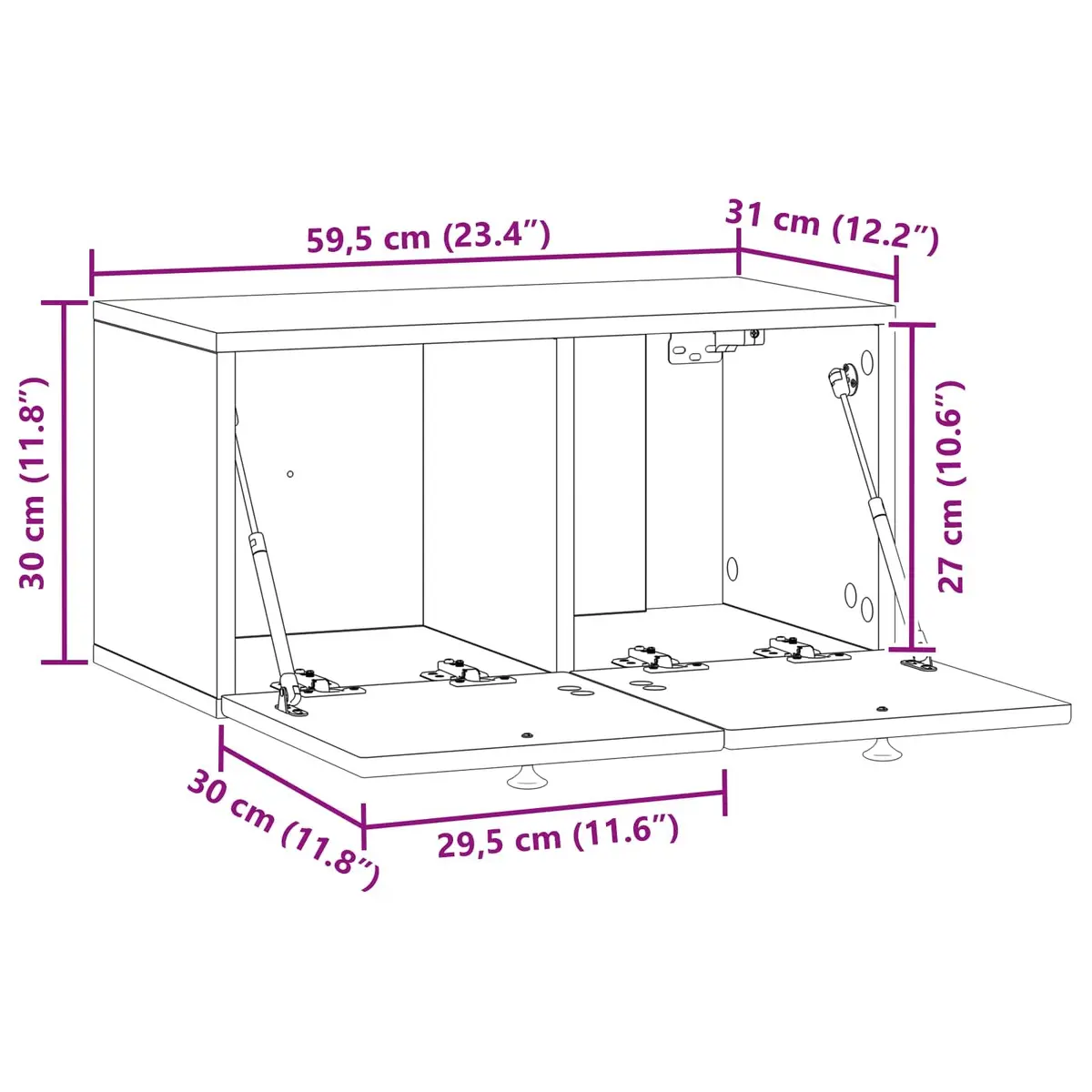 Wall Mounted Storage Unit Engineered Wood White 59.5 x 31 x 30 cm Swing Hinge Doors for Entertainment Equipment