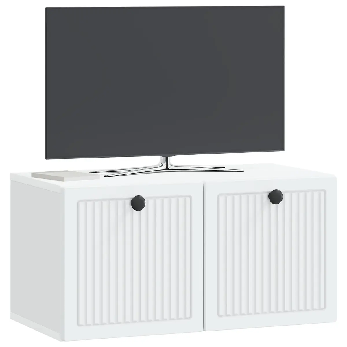Wall Mounted Storage Unit Engineered Wood White 59.5 x 31 x 30 cm Swing Hinge Doors for Entertainment Equipment