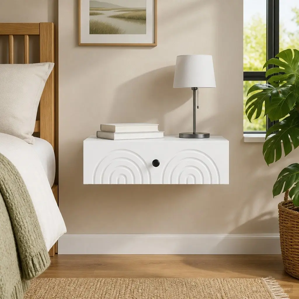 White Wall-Mounted Side Table Storage Cabinet Bedside Stand Engineered Wood 59cm