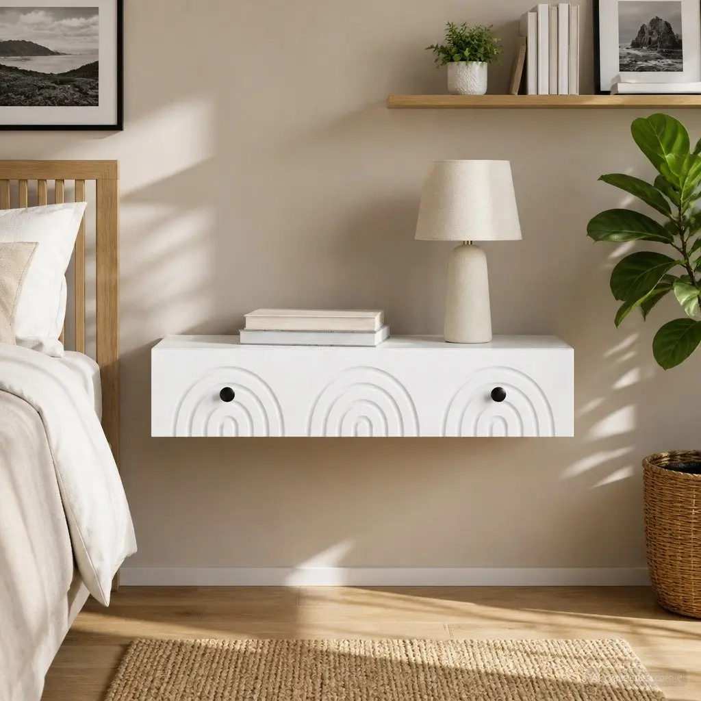 Wall-Mounted Side Table White Storage Cabinet Bedroom Living Room Display Unit