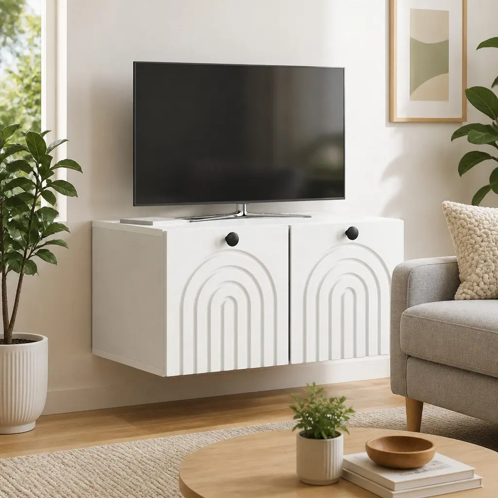 Wall-Mounted TV Cabinet Engineered Wood 59.5 x 41 x 30 cm White Modern Living Room Storage