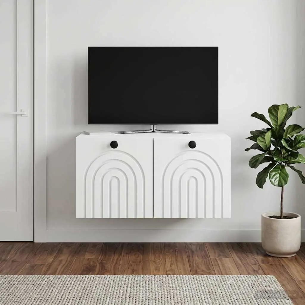 Wall-Mounted TV Cabinet Engineered Wood 59.5 x 41 x 30 cm White Modern Living Room Storage