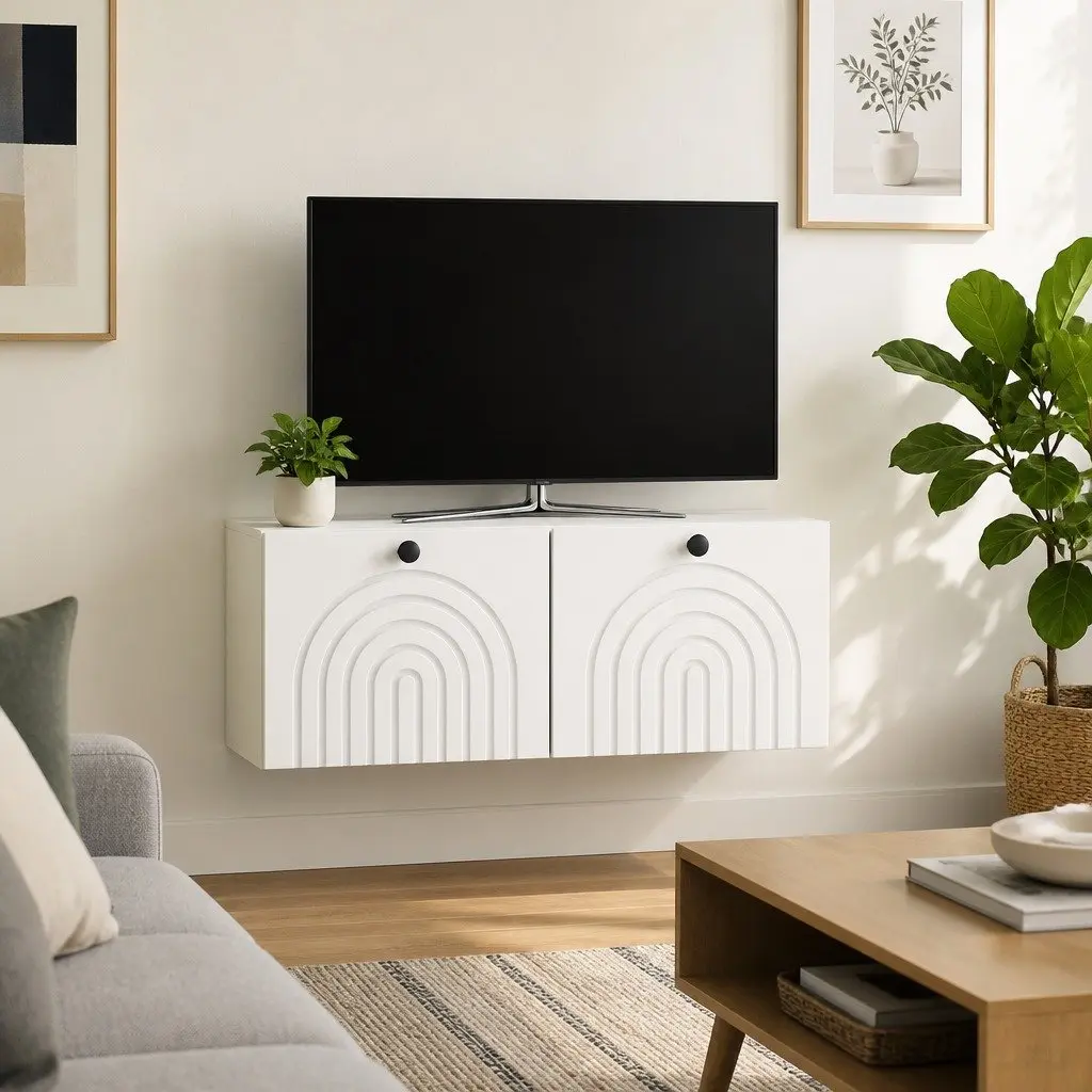 Wall-Mounted TV Cabinet Engineered Wood 78.5cm White Storage Unit