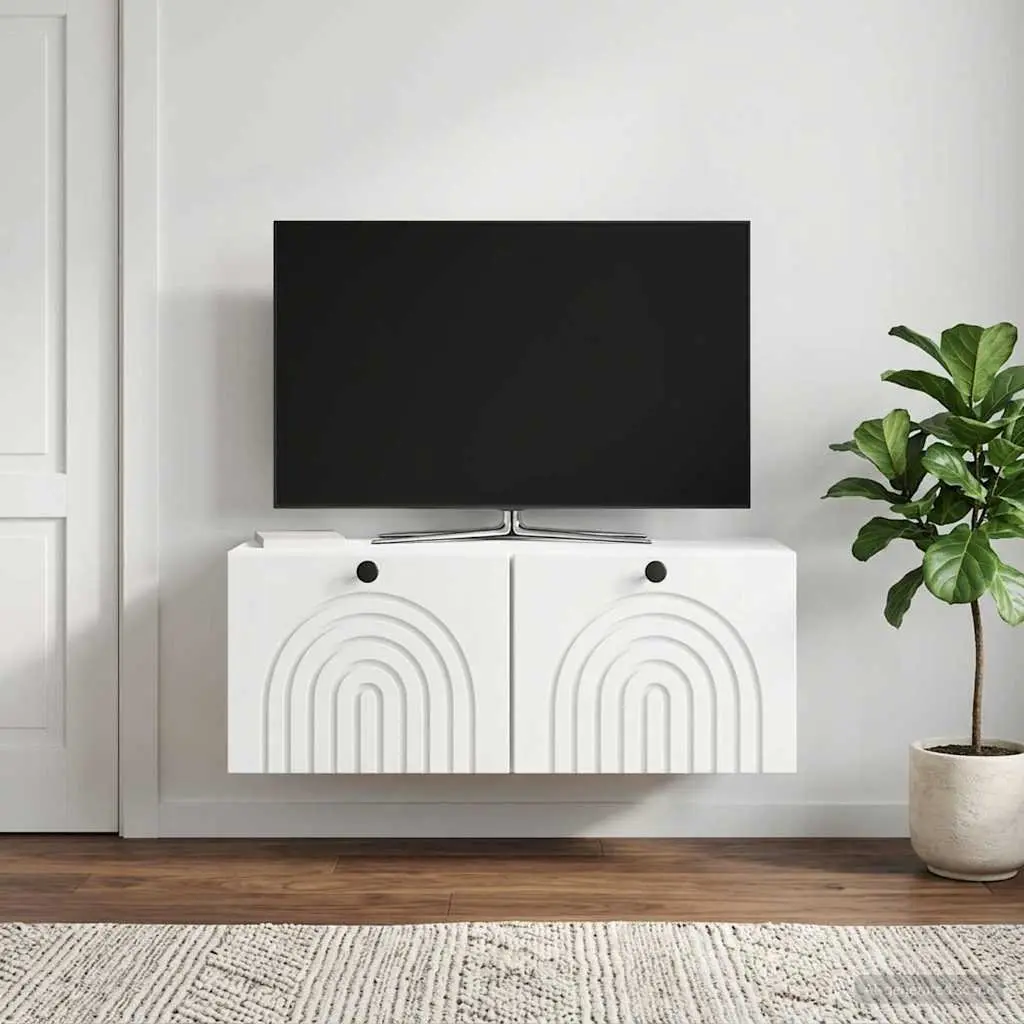 White TV Cabinet Engineered Wood Wall-Mounted Storage Unit 78.5 x 31 x 30 cm Living Room