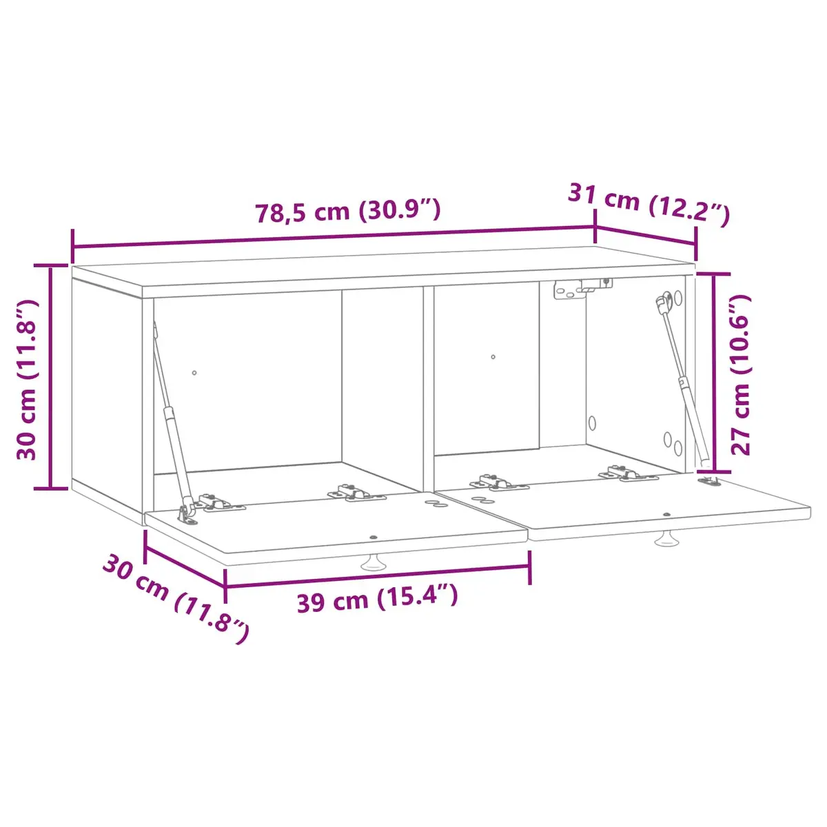 White TV Cabinet Engineered Wood Wall-Mounted Storage Unit 78.5 x 31 x 30 cm Living Room