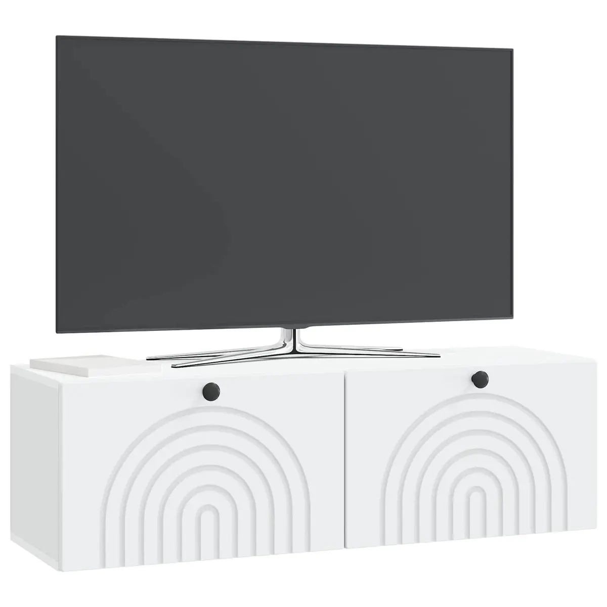 Wall-Mounted TV Cabinet Engineered Wood White 98x31x30cm Space Saving Media Storage Living Room Unit