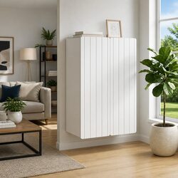 Wall-Mounted Storage Cabinet White Modern Living Room Engineered Wood Shelf