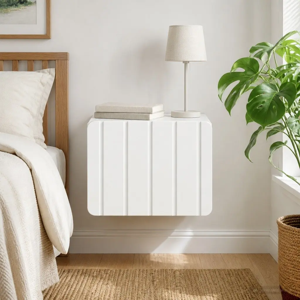 Wall-Mounted Bedside Cabinet White Engineered Wood Vintage-Inspired Contemporary Storage 33x34.5x24cm