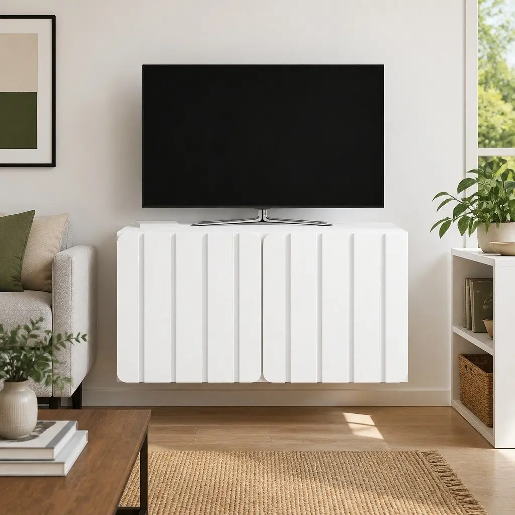 Wall-Mounted TV Cabinet 59.5 x 41 x 30 cm Modern Storage Unit White