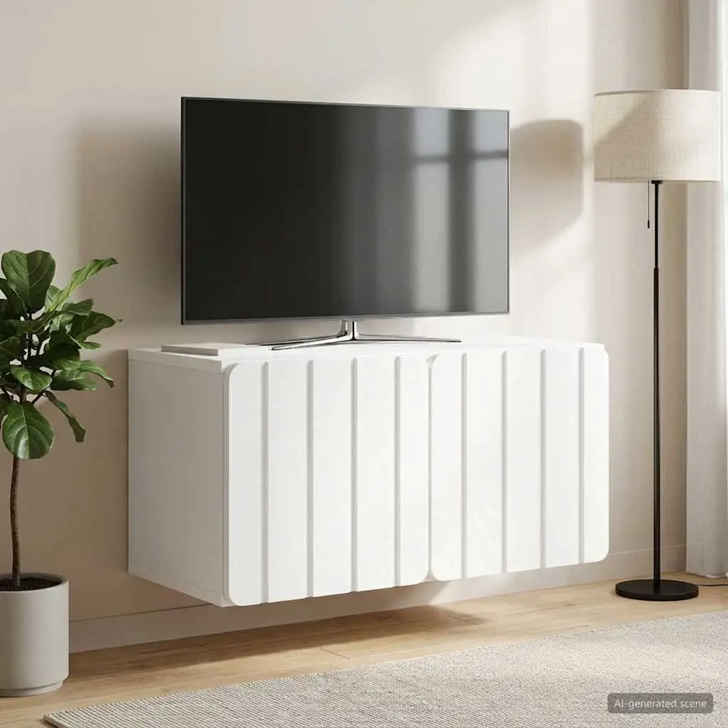 Wall-Mounted TV Cabinet 59.5 x 31 x 30 cm White Storage Unit Living Room