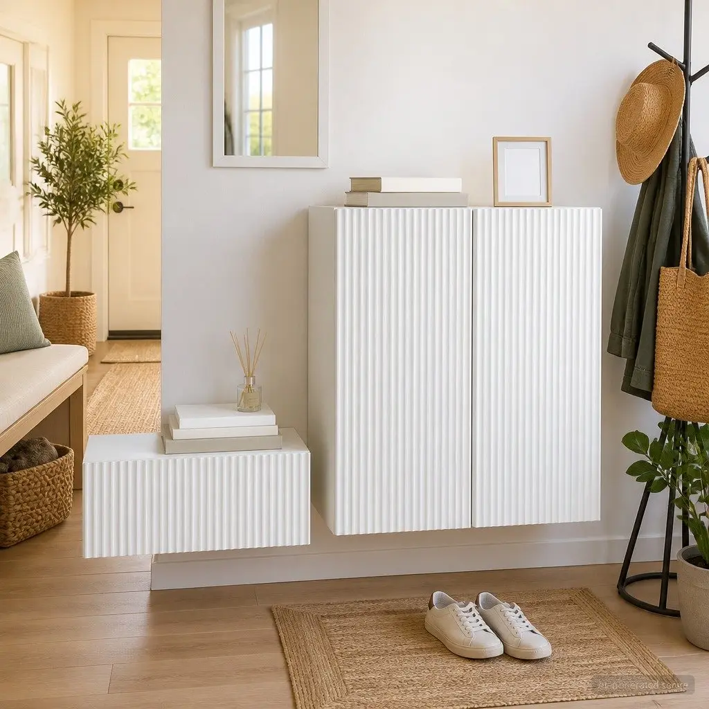 Wall-Mounted Cabinet Engineered Wood White 59x31x60cm Organiser with LED Lights and Lockable Wheels