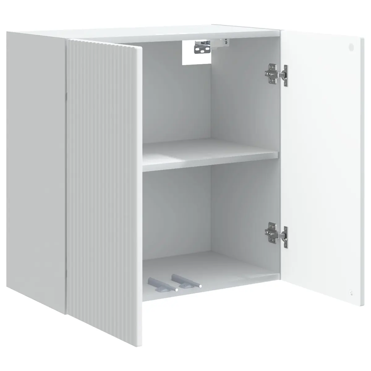 Wall-Mounted Cabinet Engineered Wood White 59x31x60cm Organiser with LED Lights and Lockable Wheels