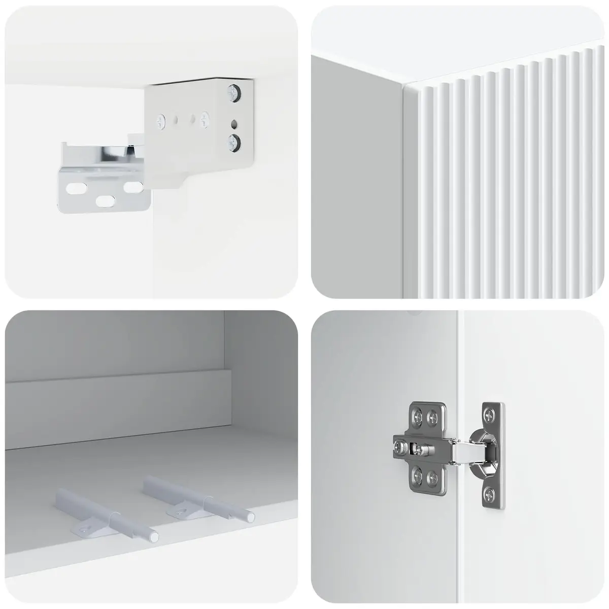 Wall-Mounted Cabinet Engineered Wood White 59x31x60cm Organiser with LED Lights and Lockable Wheels