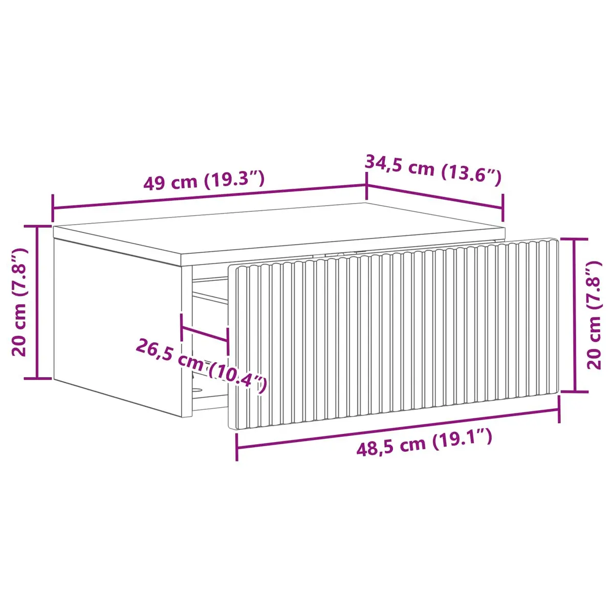 White Engineered Wood Wall-Mounted Bedside Storage Cabinet 49x34.5x20cm