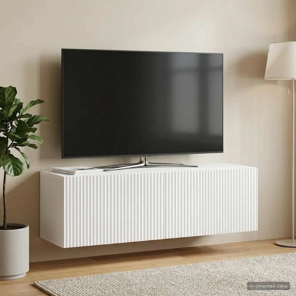 White Wall-Mounted TV Cabinet for Home Use