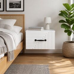 Bedside Cabinet Wall-Mounted White Storage Table Bedroom Furniture with Drawer