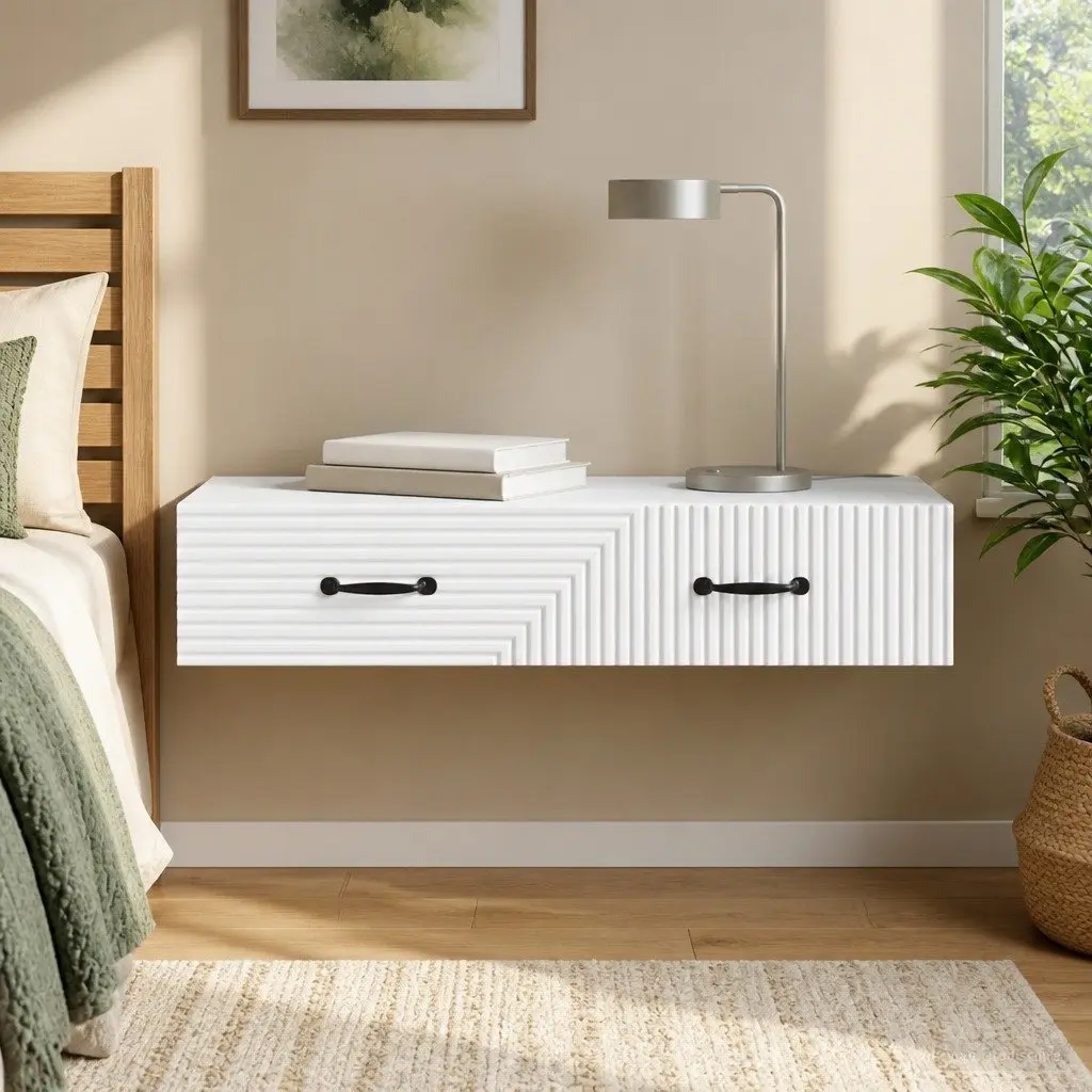 Wall-Mounted Storage Table Engineered Wood 87.5cm Minimalist White for Bedroom Living Room Hallway