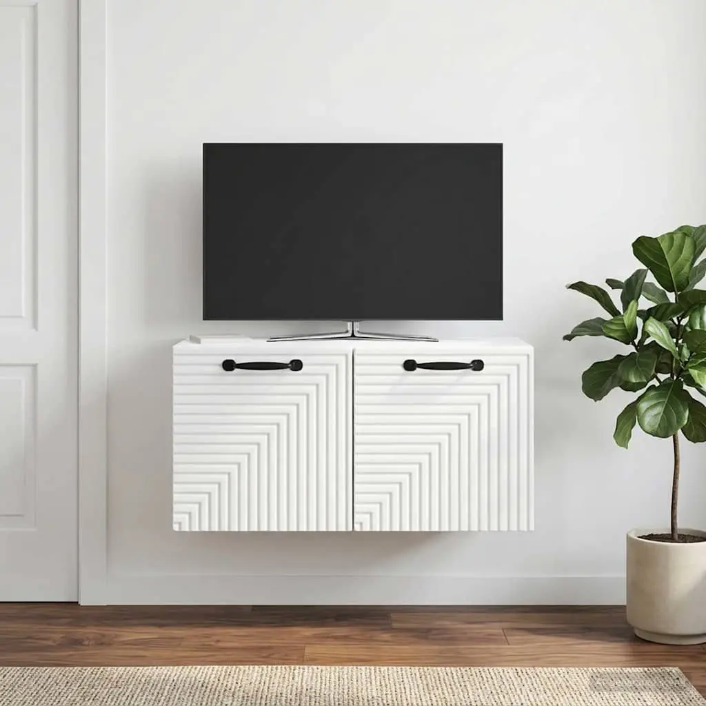 Wall Mounted TV Stand Engineered Wood Modern White 59.5x31x30cm Storage Unit for Living Room