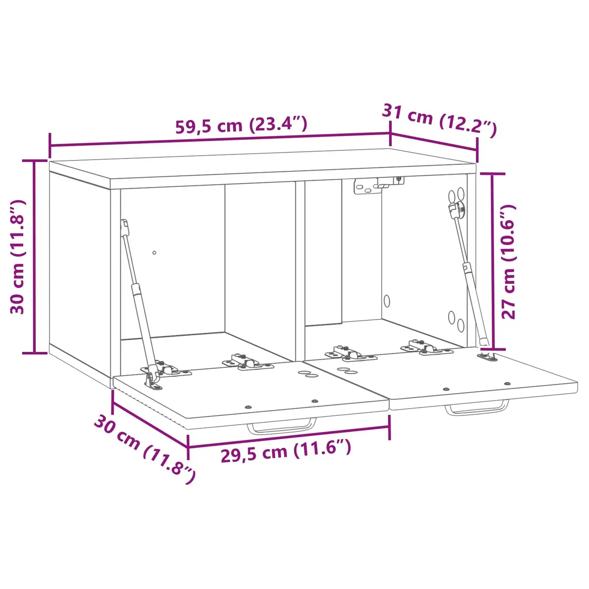 Wall Mounted TV Stand Engineered Wood Modern White 59.5x31x30cm Storage Unit for Living Room