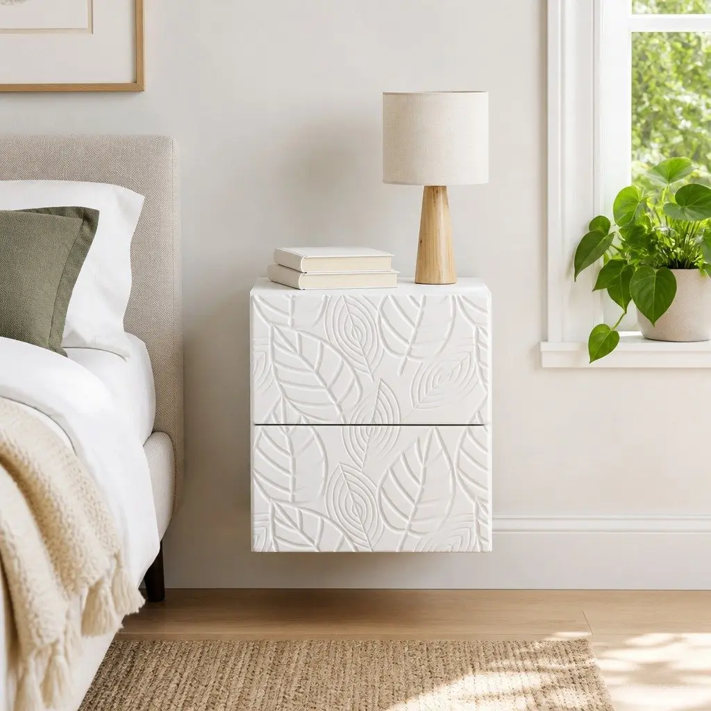 Wall-Mounted Bedside Cabinet White Modern Storage Drawers 34.5x33x40cm