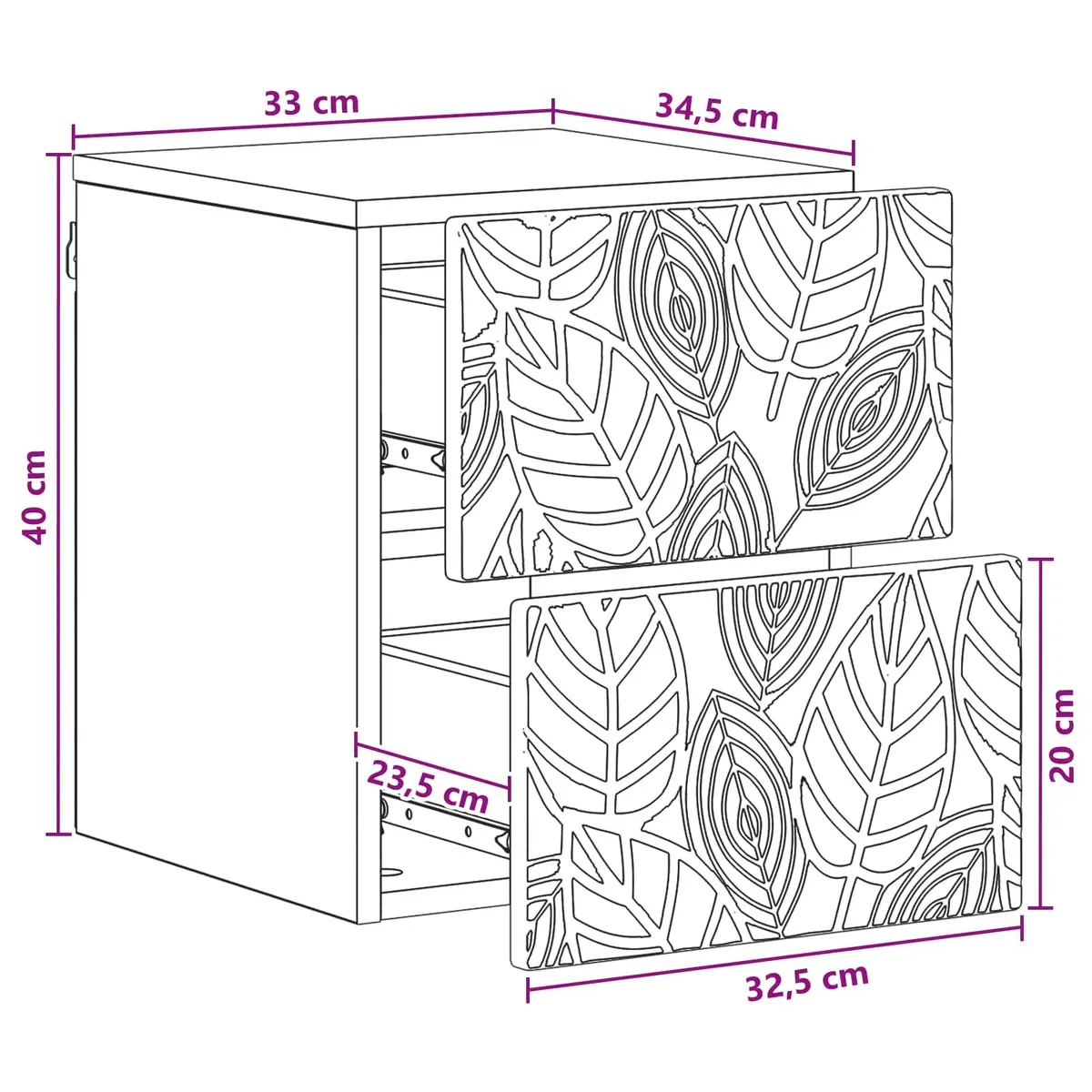 Wall-Mounted Bedside Cabinet White Modern Storage Drawers 34.5x33x40cm