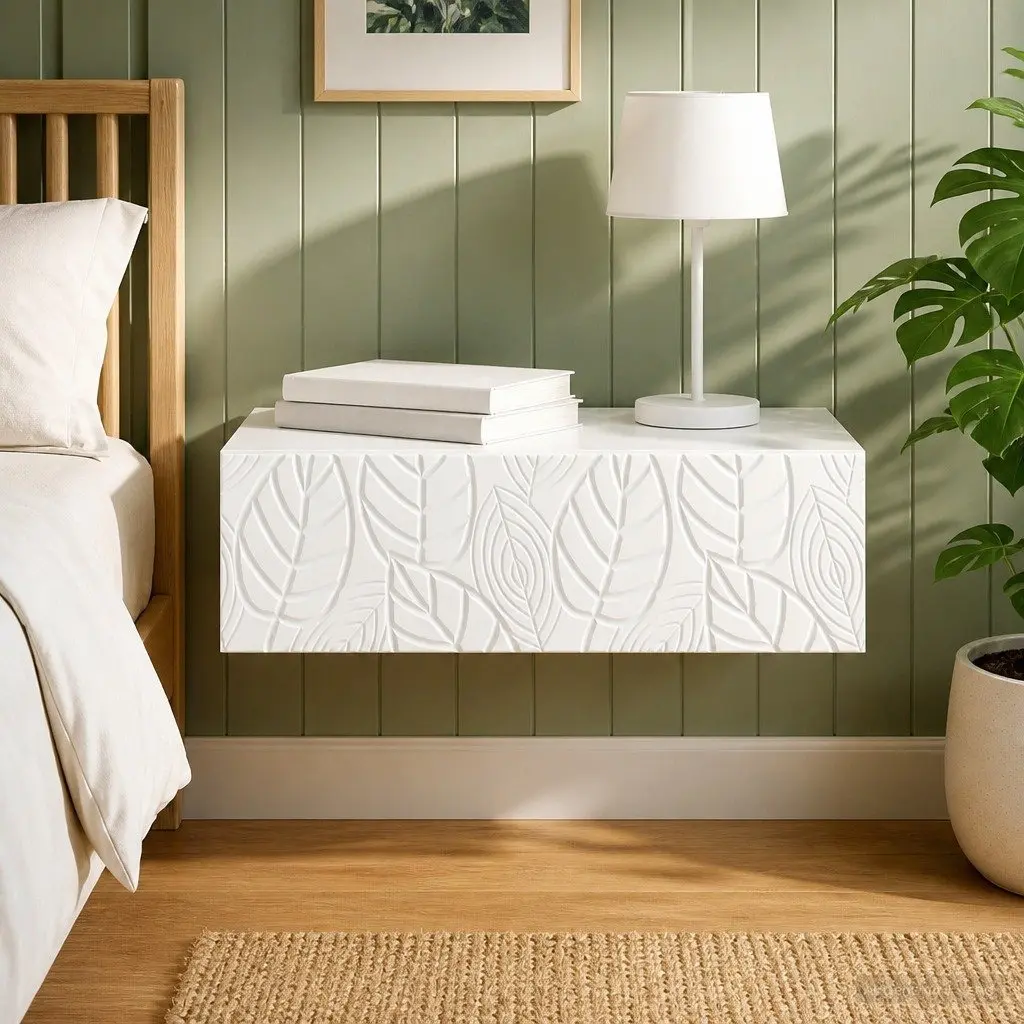 Wall-Mounted Side Table Engineered Wood Storage Drawers White 59x34.5x17cm