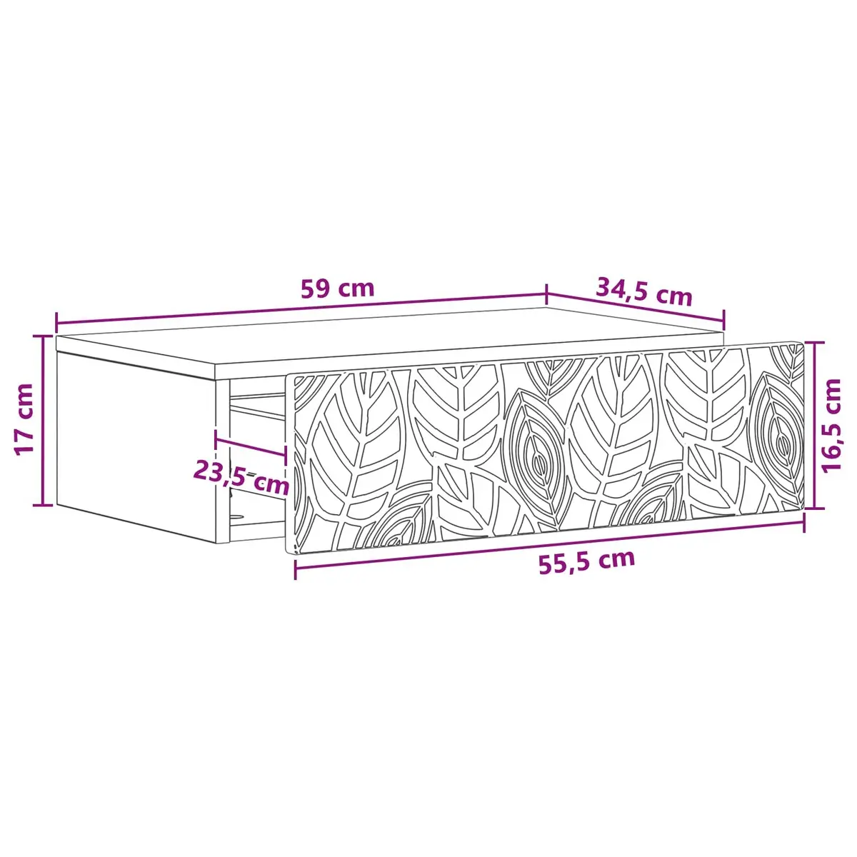 Wall-Mounted Side Table Engineered Wood Storage Drawers White 59x34.5x17cm