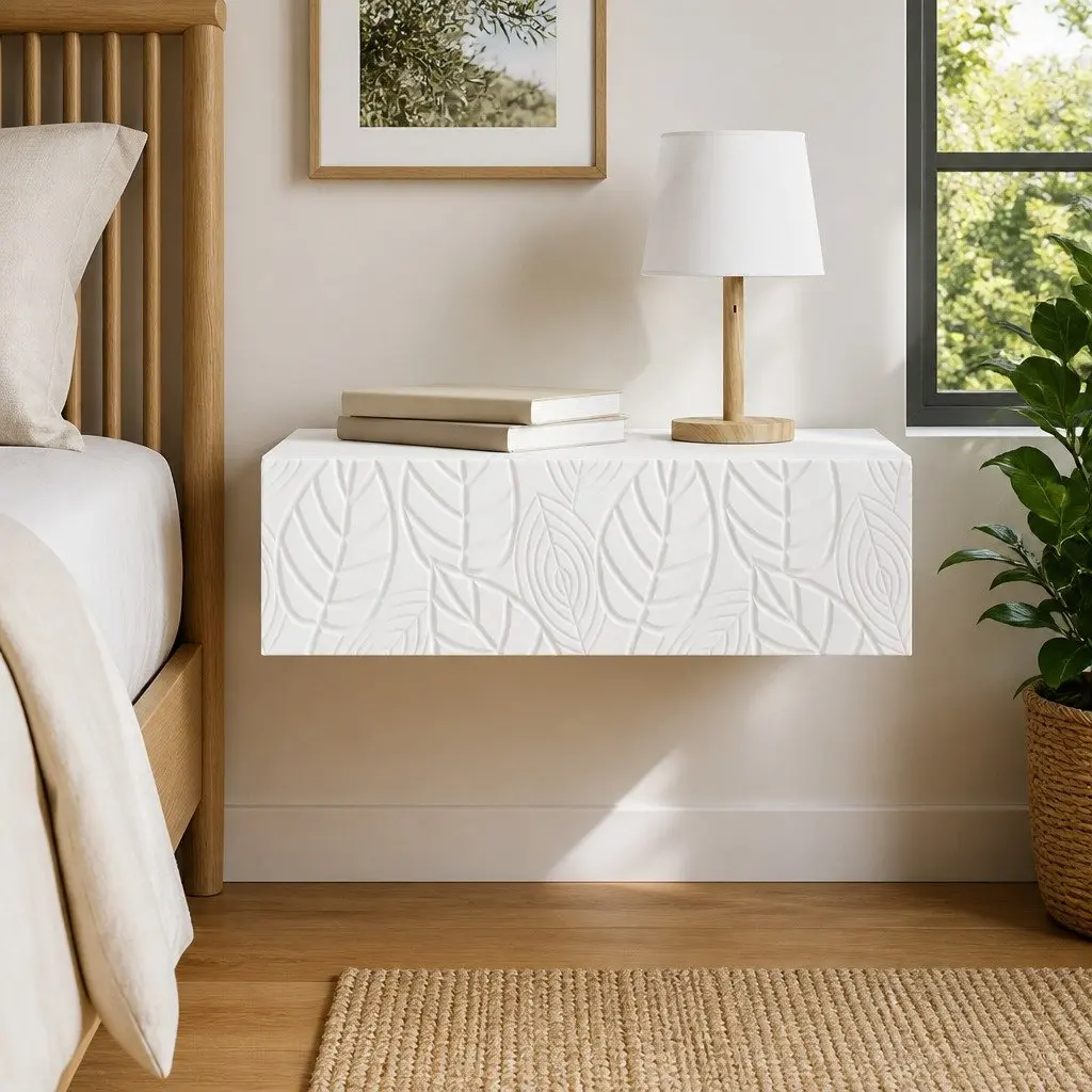 Wall-Mounted Side Table White Storage Drawers Modern Living Room Furniture