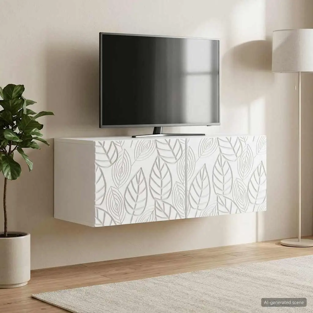 Wall Mounted Storage Unit Engineered Wood White 59.5cm Living Room TV Cabinet