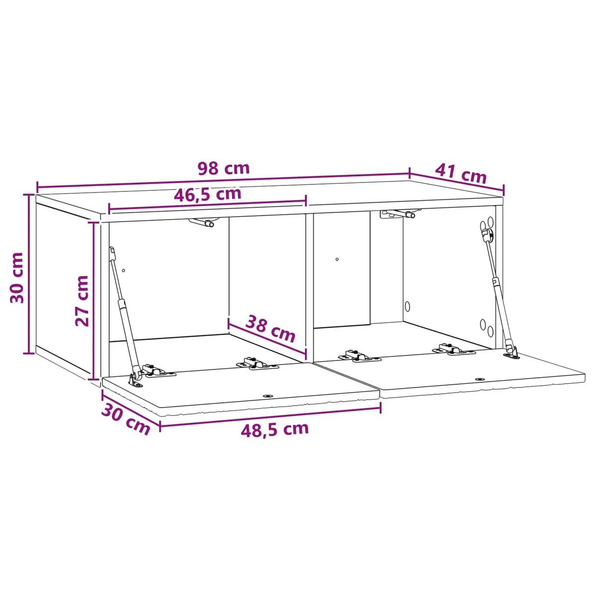 White TV Cabinet Wall Mounted Engineered Wood 98x41x30cm Storage Unit with Hinged Doors for Entertainment and Household Items