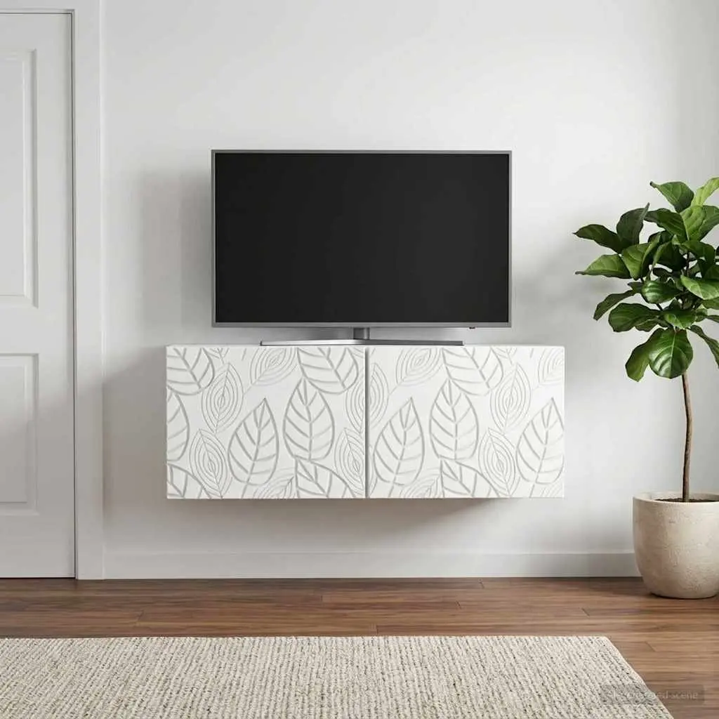 Wall-Mounted Cabinet Engineered Wood White 78.5 x 31 cm Storage Unit with 90 Degree Swing Hinge Doors for Living Room