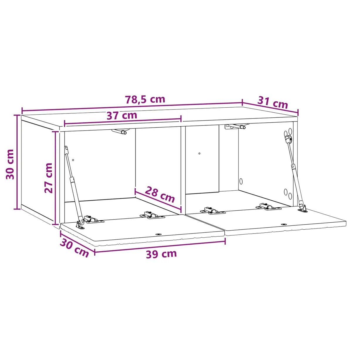 Wall-Mounted Cabinet Engineered Wood White 78.5 x 31 cm Storage Unit with 90 Degree Swing Hinge Doors for Living Room