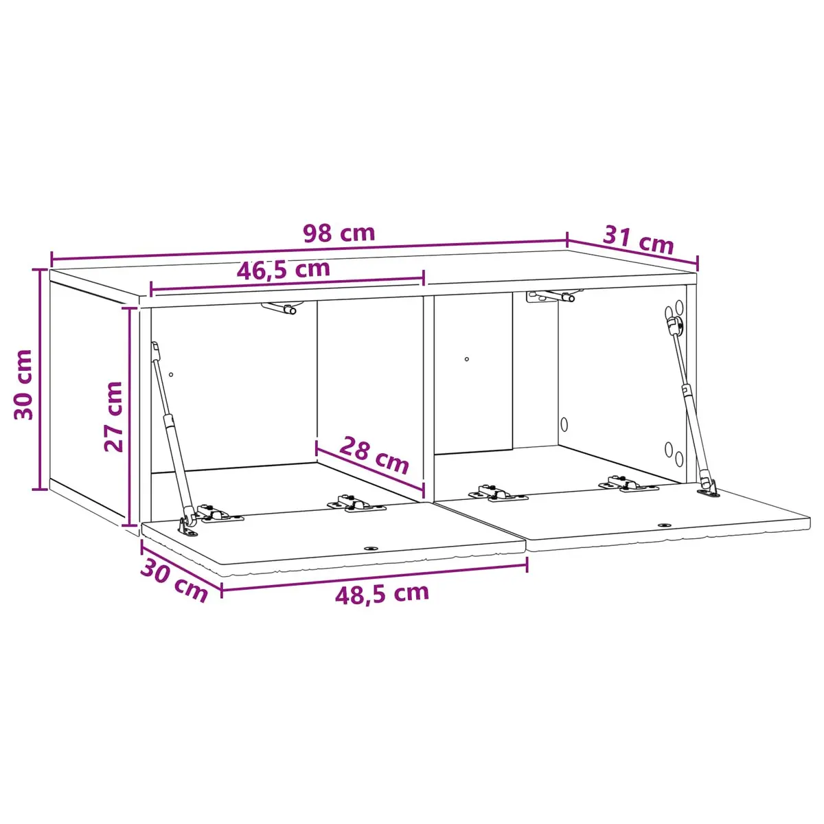 Wall Mounted Storage Unit White Engineered Wood 98x31cm with 90 Degree Swing Hinge Doors for Living Room Media and Décor