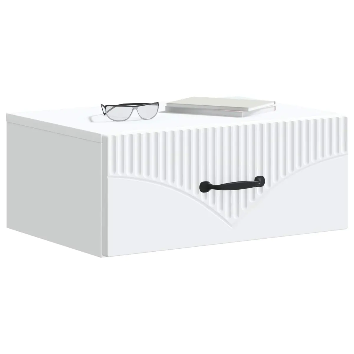 Wall-Mounted Bedside Table Engineered Wood 49 x 34.5 x 20 cm White Compact Nightstand with Drawer and Open Shelf