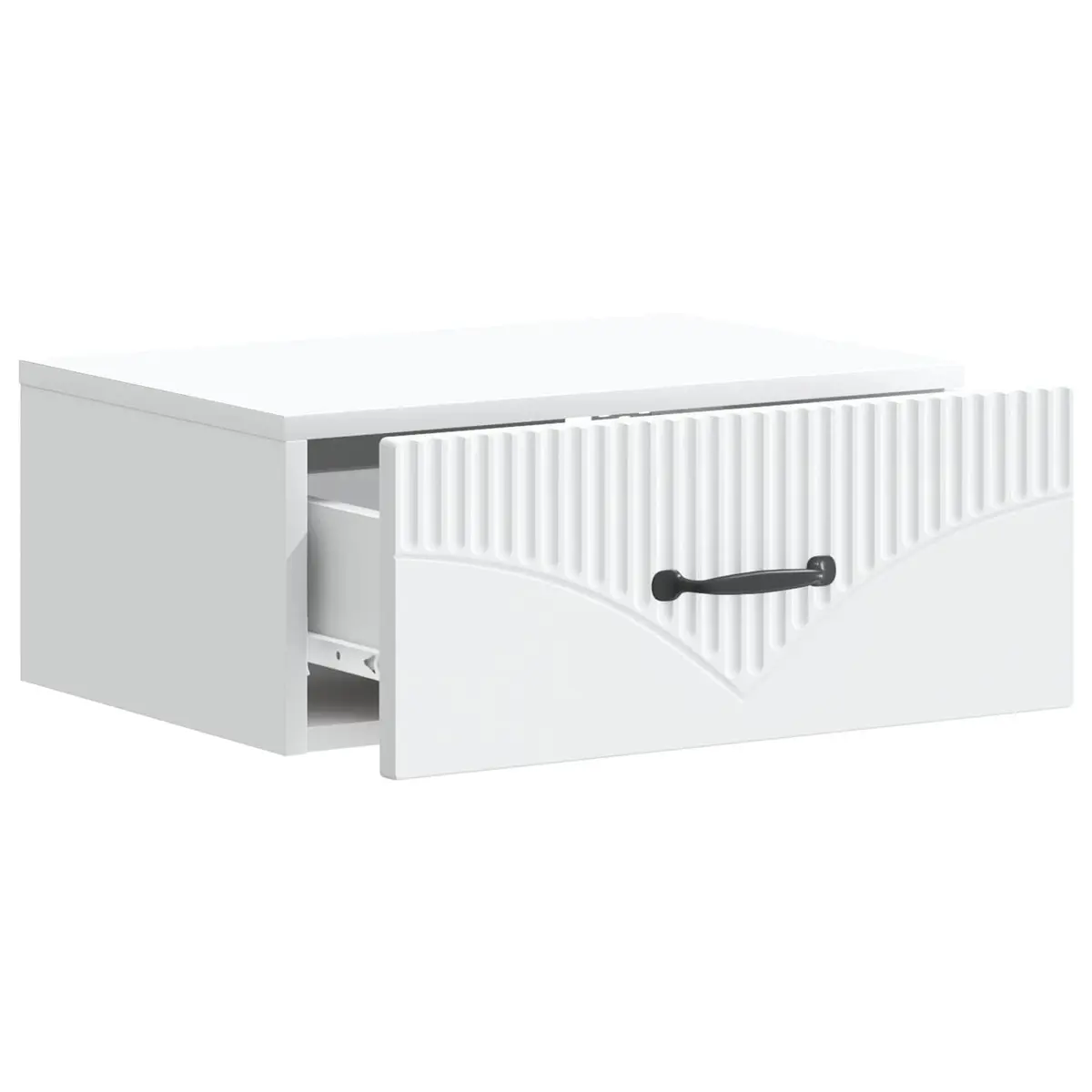 Wall-Mounted Bedside Table Engineered Wood 49 x 34.5 x 20 cm White Compact Nightstand with Drawer and Open Shelf