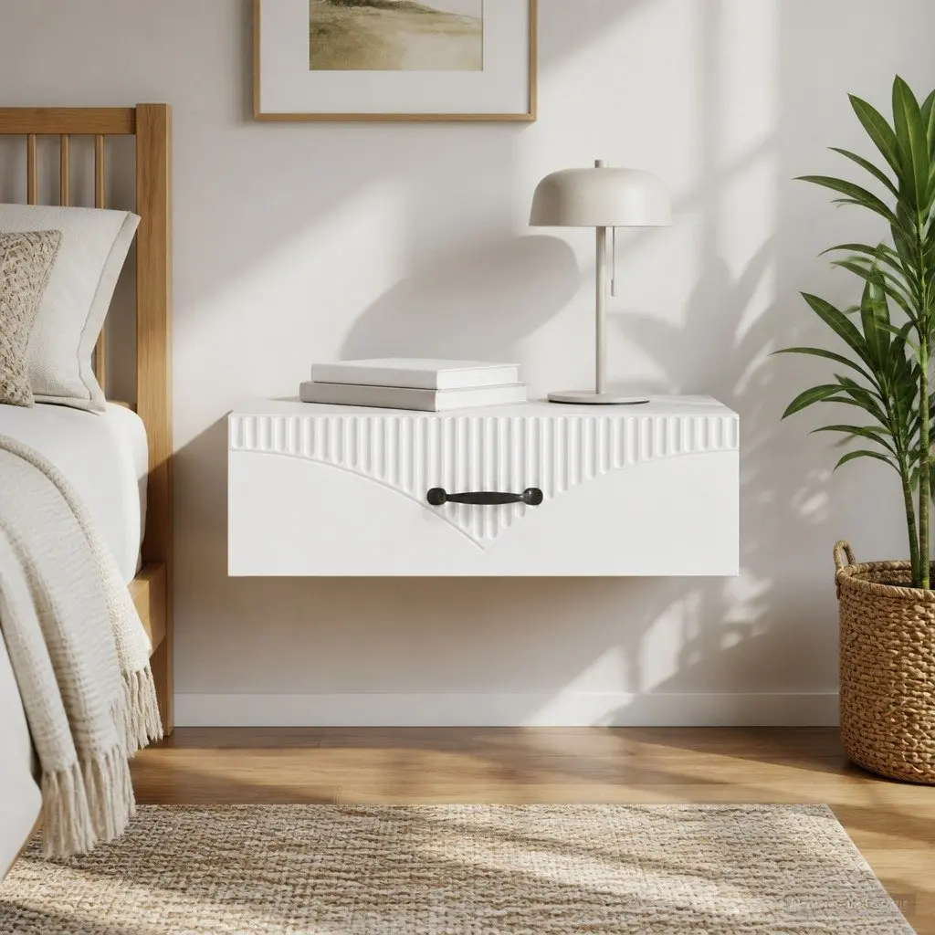 Wall-Mounted Side Table White Storage Cabinet Modern Engineered Wood 59cm