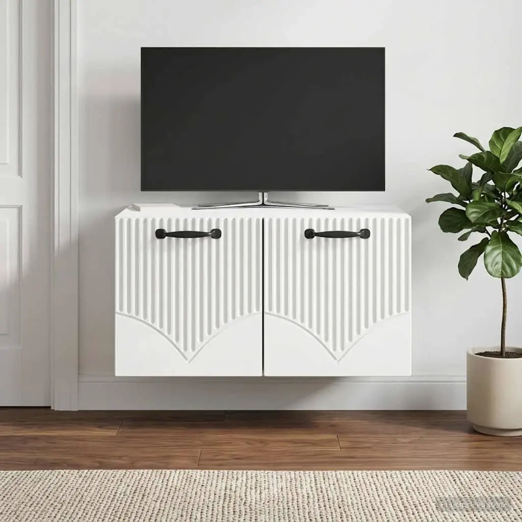 White Wall-Mounted TV Cabinet for Media Storage