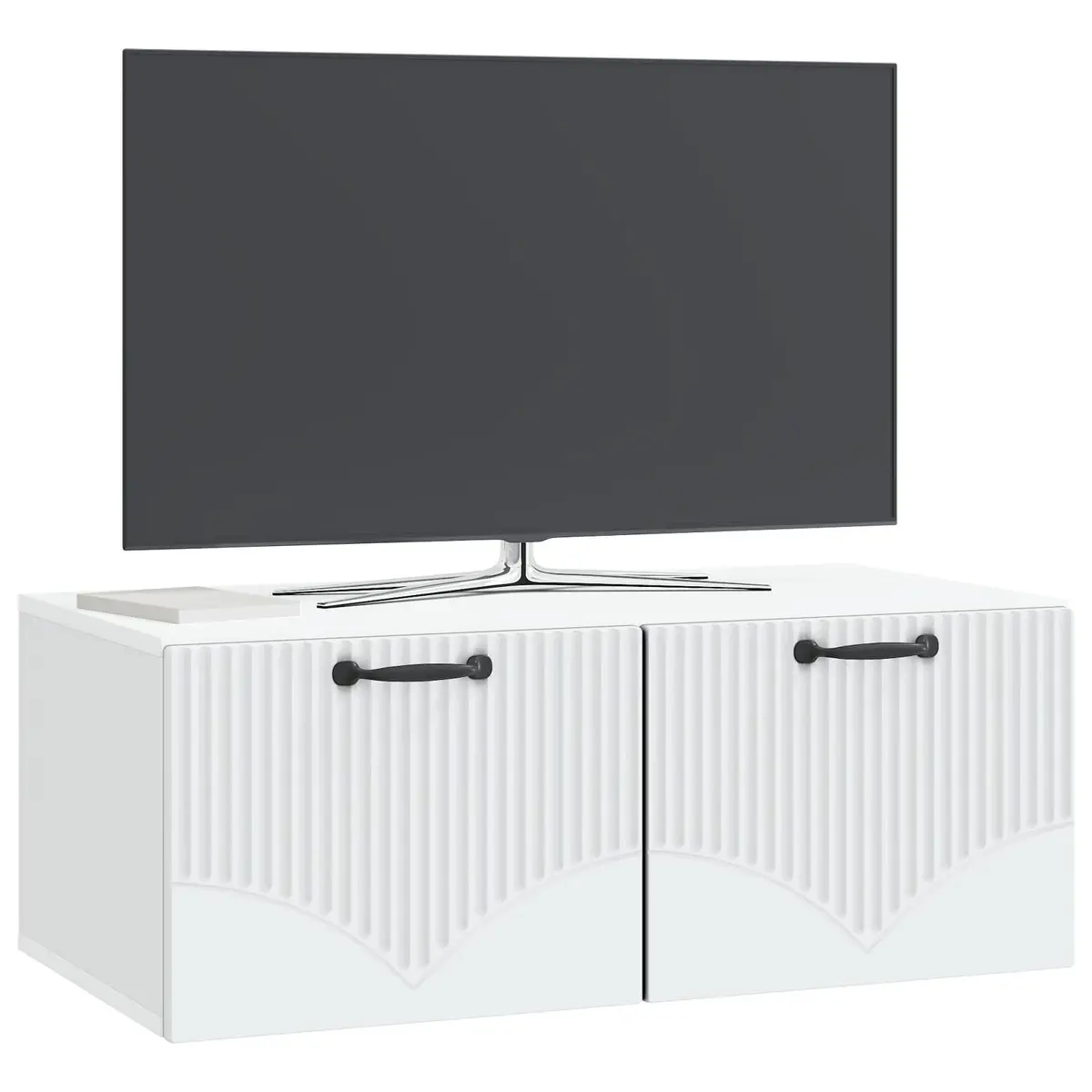 Wall-Mounted Entertainment Unit White Engineered Wood Modern Storage Cabinet 785x41x30cm with Swing Hinged Doors
