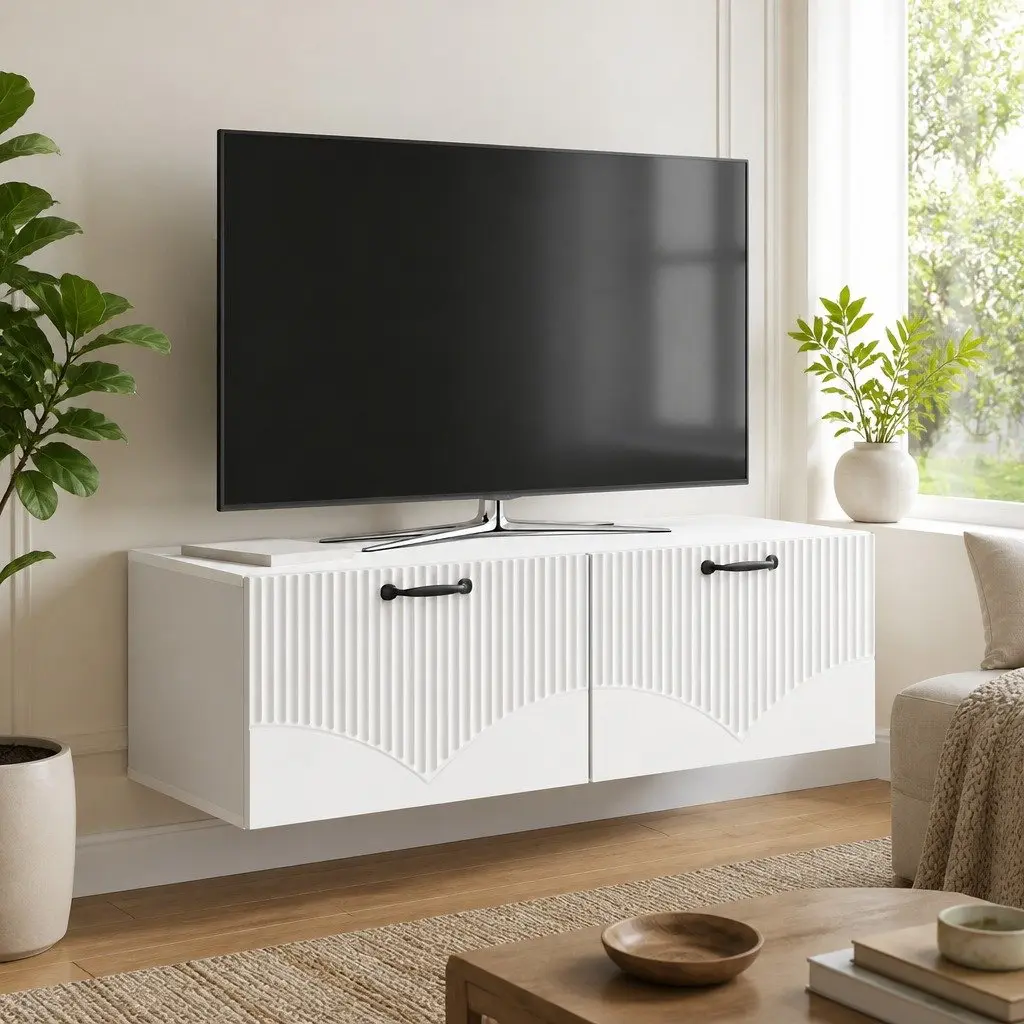 Wall-Mounted TV Cabinet White 98x41x30cm Living Room Media Storage Unit