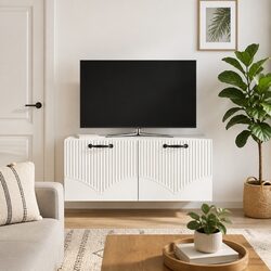 Wall-Mounted TV Cabinet White Modern Media Storage Unit Floating Entertainment