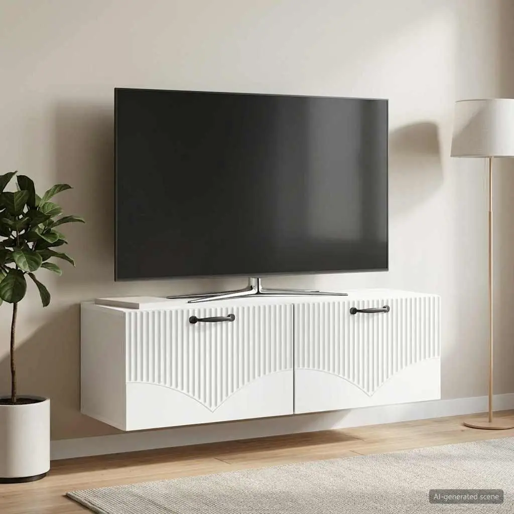 Wall-Mounted TV Cabinet White Modern Storage Unit Media Entertainment Console