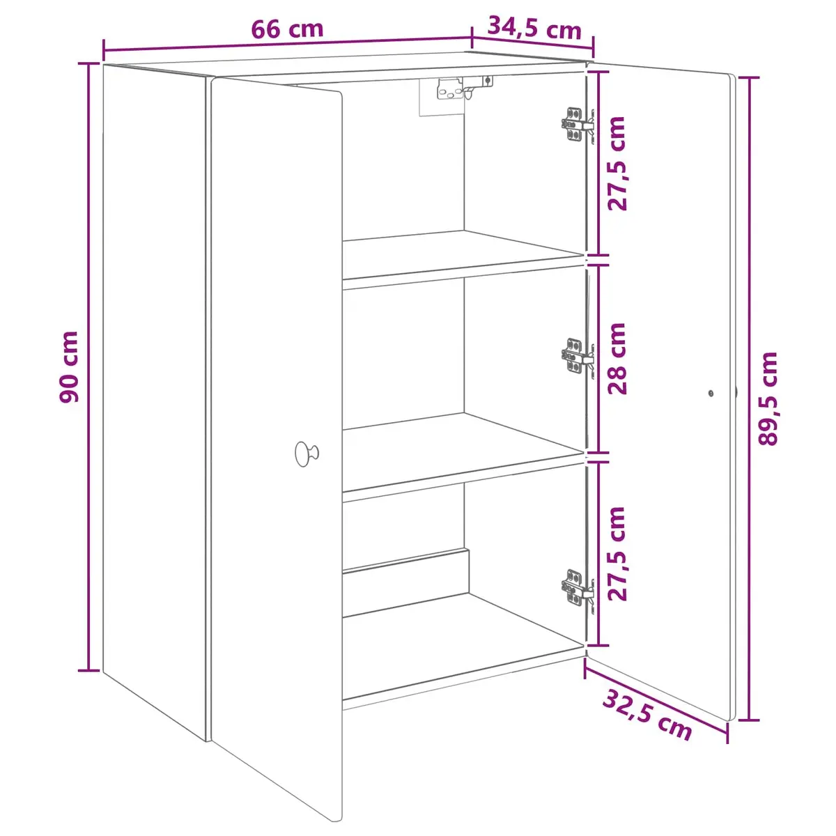 Wall-Mounted Storage Cabinet Engineered Wood 66 x 34.5 x 90 cm White Swing Door Shelves