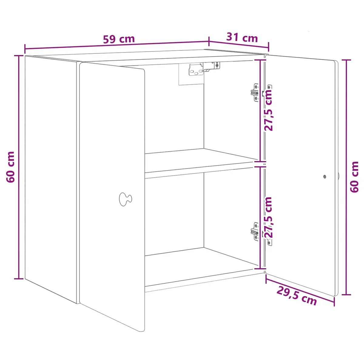 White Wall-Mounted Storage Cabinet 59x31x60cm Engineered Wood Shelves Door