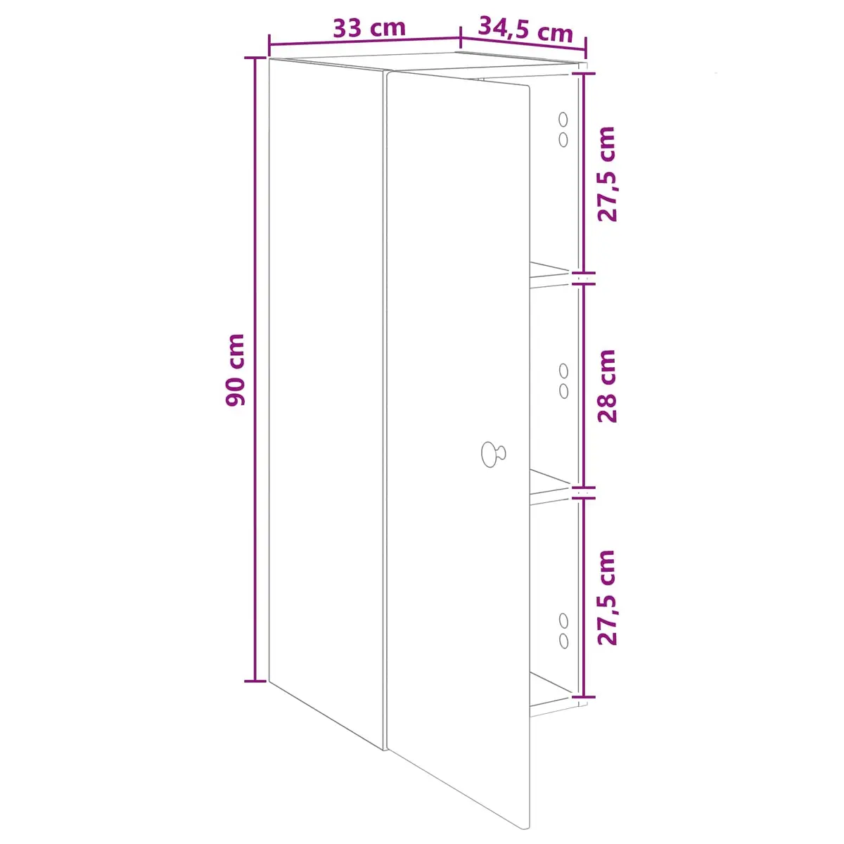 White Engineered Wood Wall-Mounted Cabinet 33x34.5x90cm with Swing Door for Living Room Bedroom Garage Storage