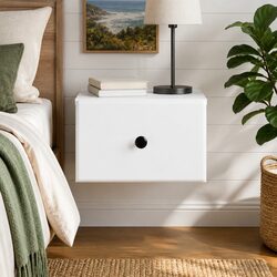 Bedside Cabinet Wall-Mounted White Storage Drawer Compartment Bedroom Living