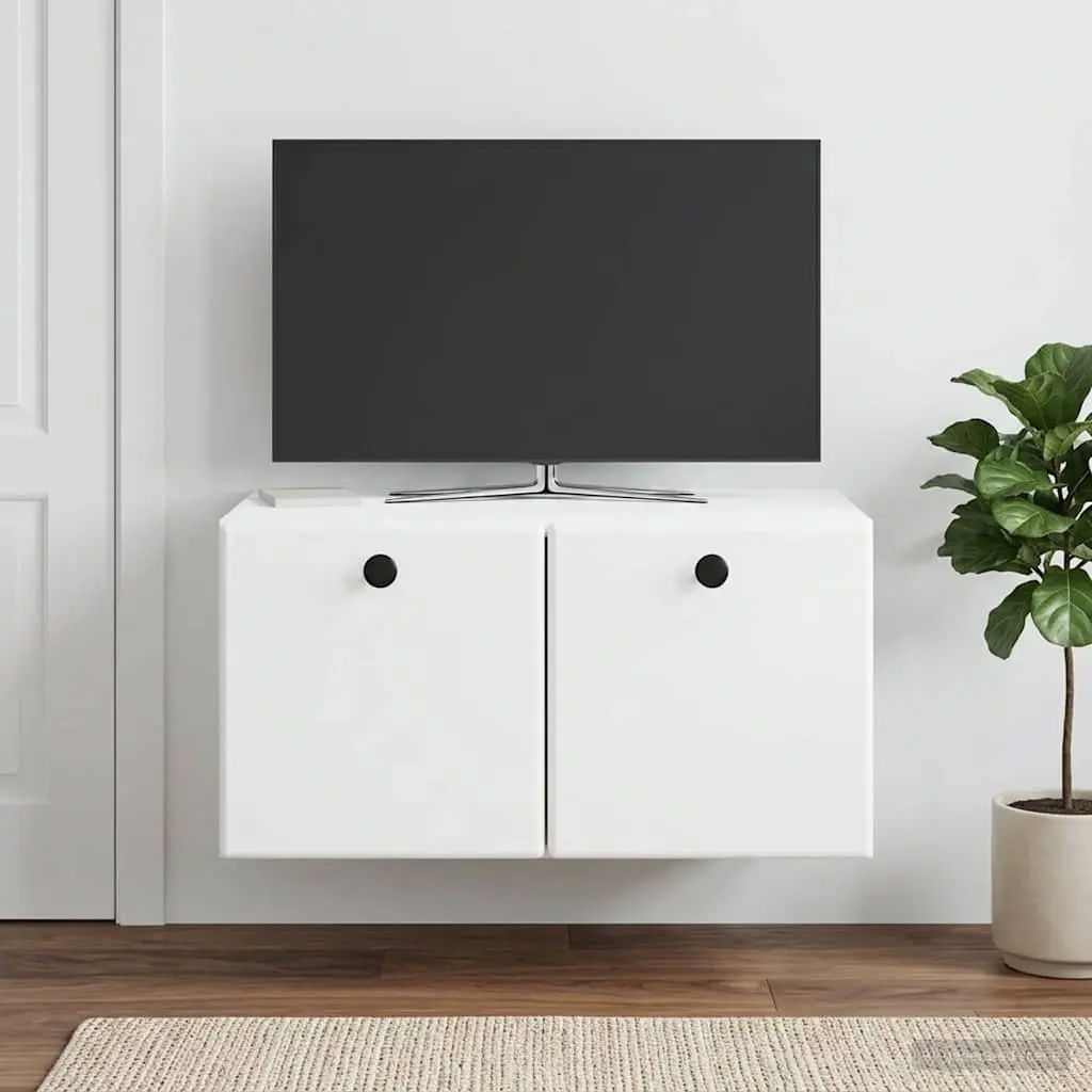 Wall-Mounted TV Cabinet Engineered Wood 59.5cm White Storage Unit Living Room Media Organiser