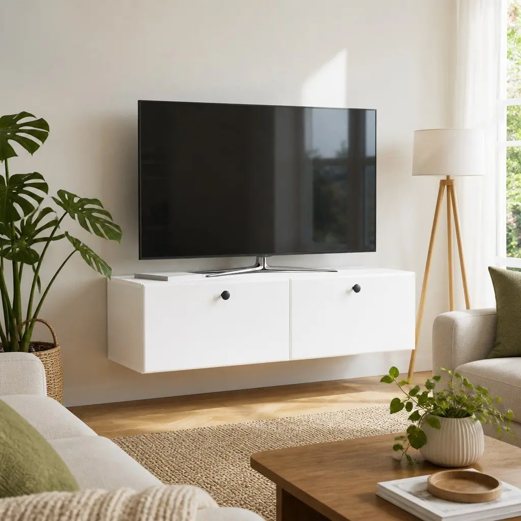 Wall-Mounted TV Cabinet Engineered Wood 98 x 41 x 30 cm White Storage Living Room Unit