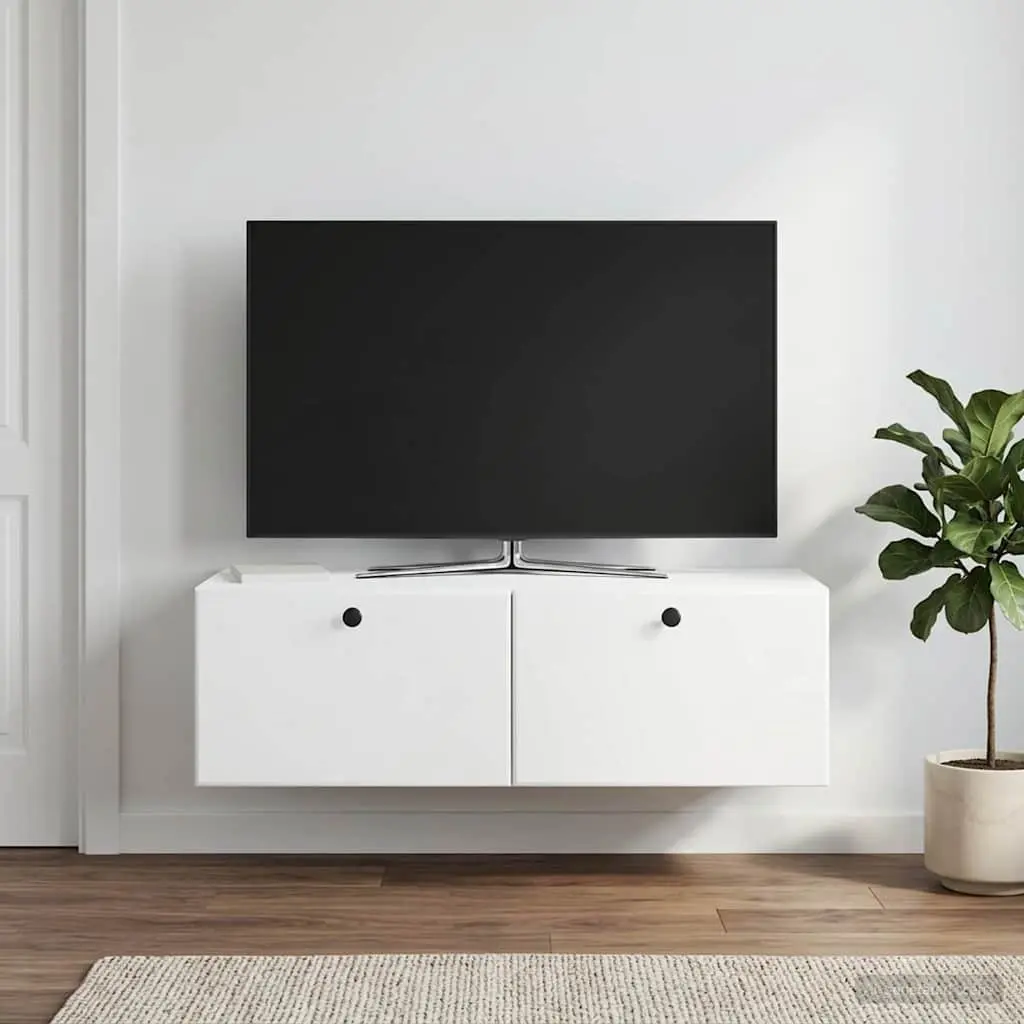 Wall-Mounted TV Cabinet Engineered Wood 98 x 41 x 30 cm White Storage Living Room Unit