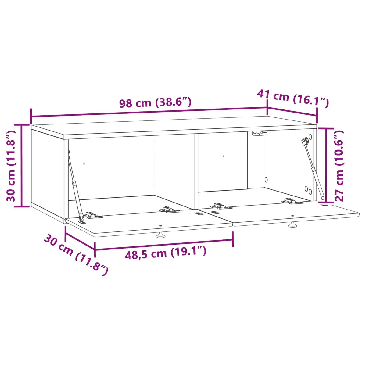 Wall-Mounted TV Cabinet Engineered Wood 98 x 41 x 30 cm White Storage Living Room Unit
